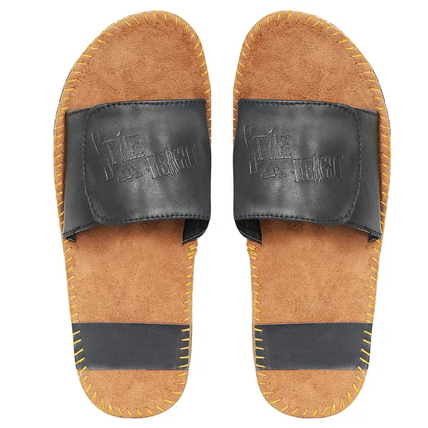 Black_Synthetic_Leather_Slides_For_Unisex