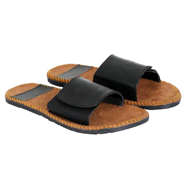 Black_Synthetic_Leather_Slides_For_Unisex