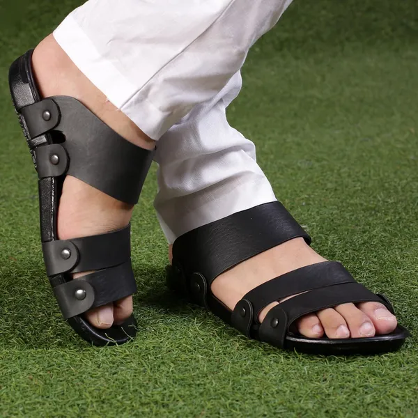 Black_Synthetic_Leather_Sandals_For_Men
