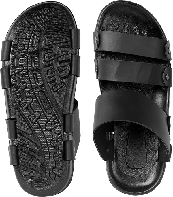 Black_Synthetic_Leather_Sandals_For_Men