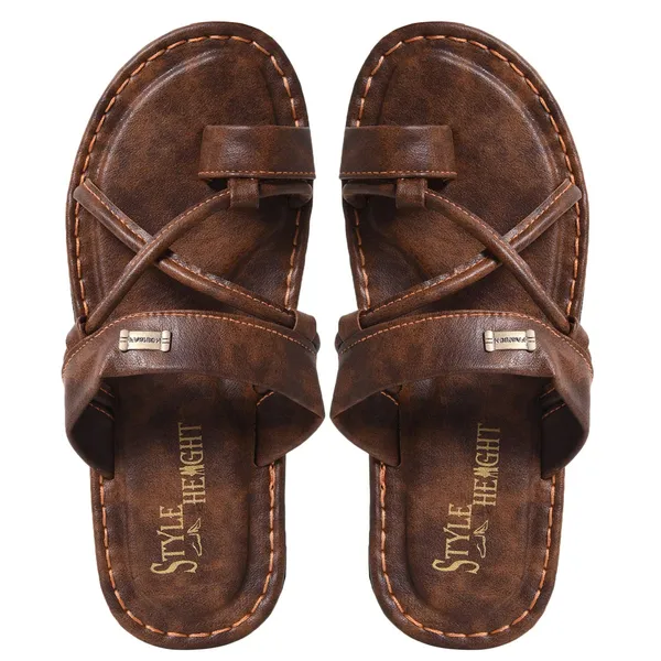 Beige_Synthetic_Leather_Sandals_For_Men