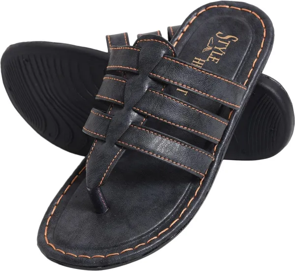 Black_Synthetic_Leather_Sandals_For_Men