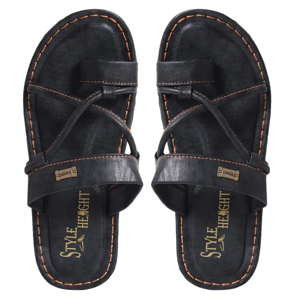 Black_Synthetic_Leather_Sandals_For_Men