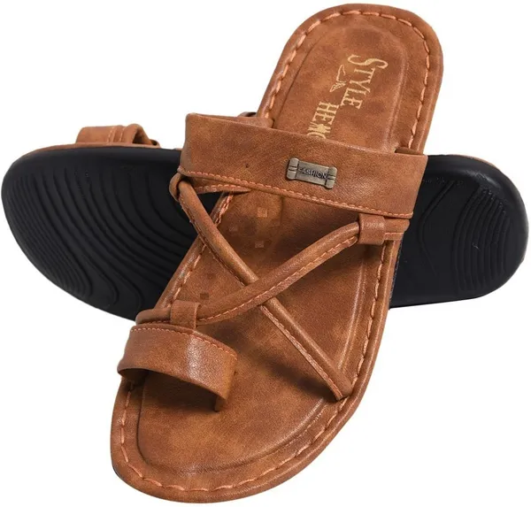 Tan_Sysnthetic_Leather_Sandals_For_Men
