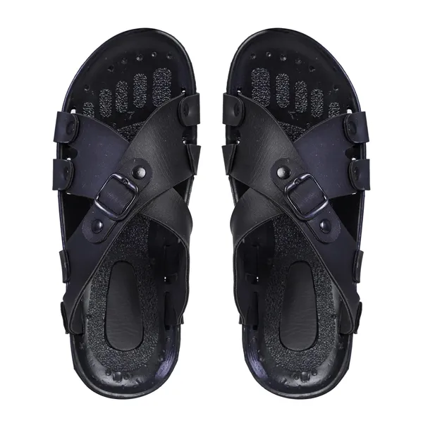 Black_Synthetic_Leather_Sandals_For_Men