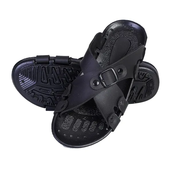 Black_Synthetic_Leather_Sandals_For_Men