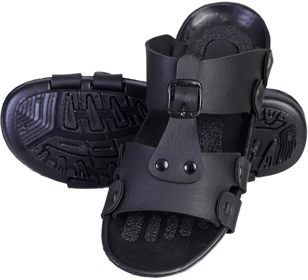 Black_Synthetic_Leather_Sandals_For_Men