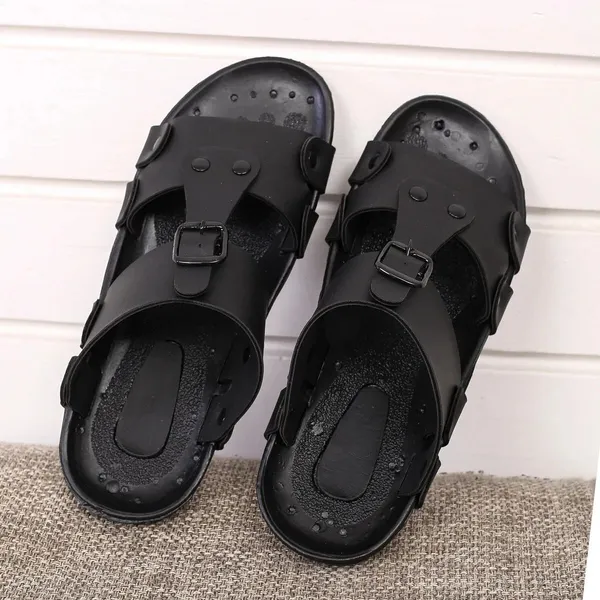 Black_Synthetic_Leather_Sandals_For_Men