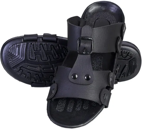 Black_Synthetic_Leather_Sandals_For_Men