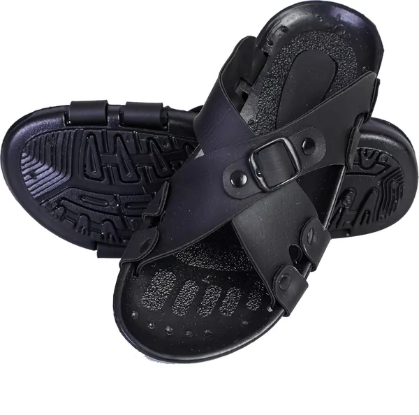 Black_Synthetic_Leather_Sandals_For_Men