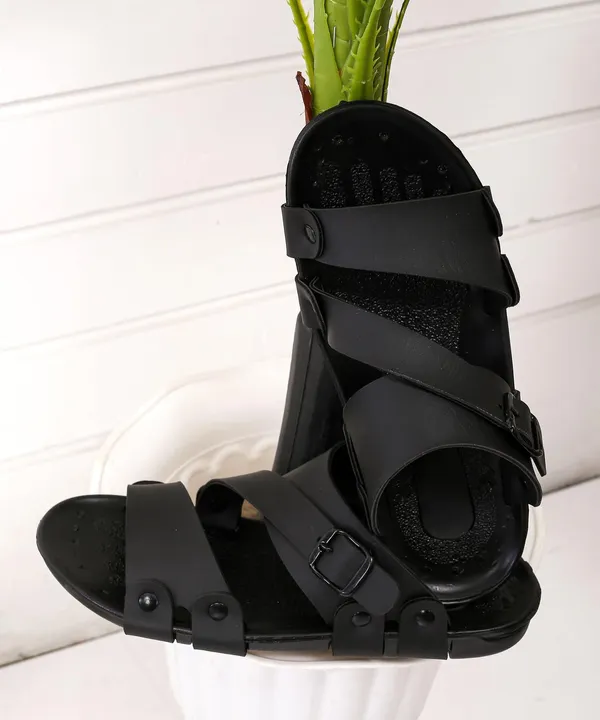 Black_Synthetic_Leather_Sandals_For_Men