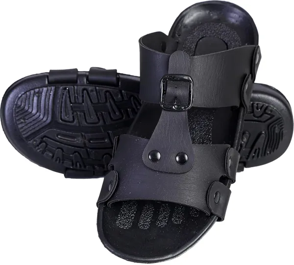 Black_Synthetic_Leather_Sandals_For_Men