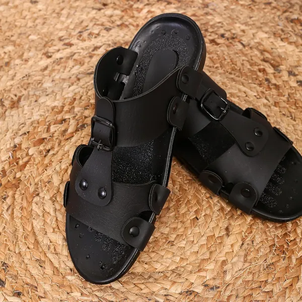 Black_Synthetic_Leather_Sandals_For_Men