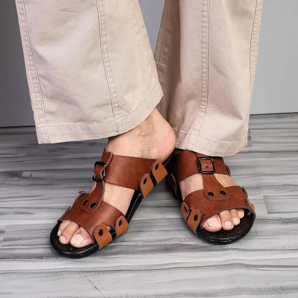 Tan_Synthetic_Leather_Sandals_For_Men