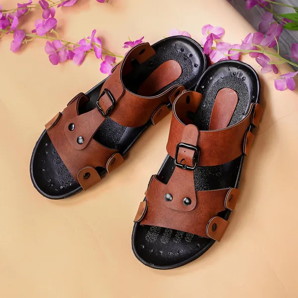 Tan_Synthetic_Leather_Sandals_For_Men
