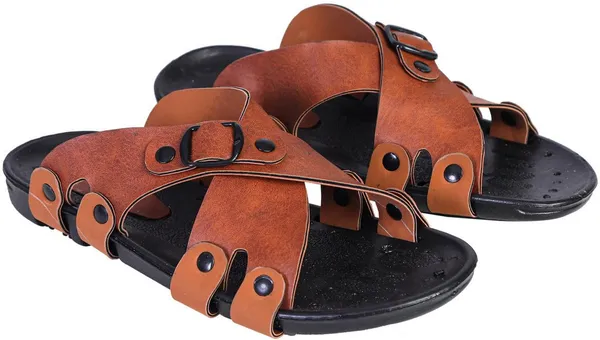 Brown_And_Black_Synthetic_Leather_Sandals_For_Men