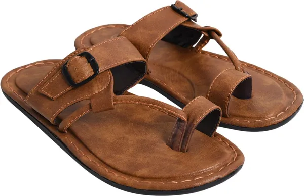 Tan_Sysnthetic_Leather_Sandals_For_Men