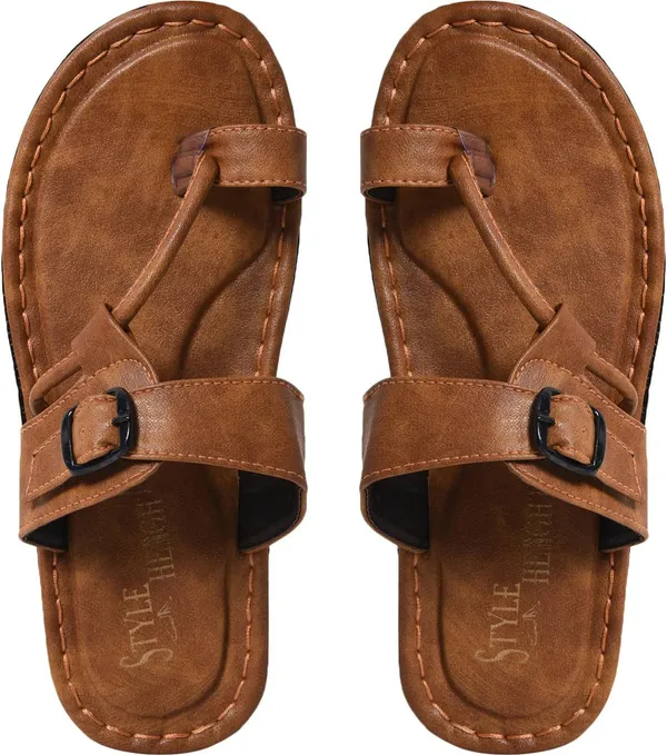 Tan_Sysnthetic_Leather_Sandals_For_Men