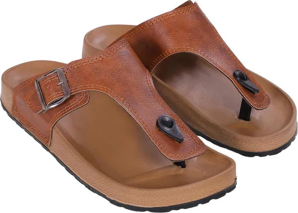 Tan_Synthetic_Leather_Slippers_For_Men