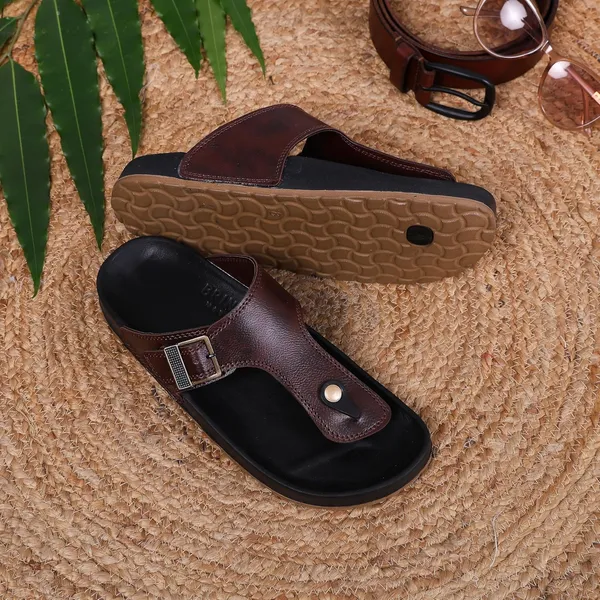 Peach_Synthetic_Leather_Slippers_For_Men