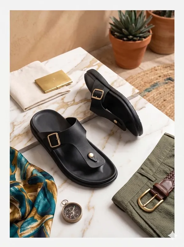 Black_Synthetic_Leather_Sandals_For_Men