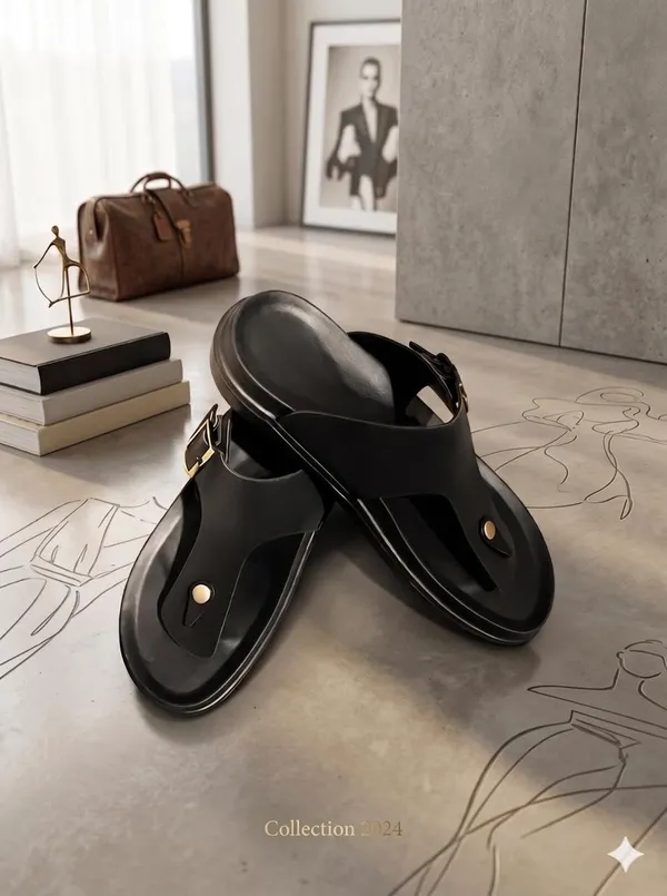 Black_Synthetic_Leather_Sandals_For_Men