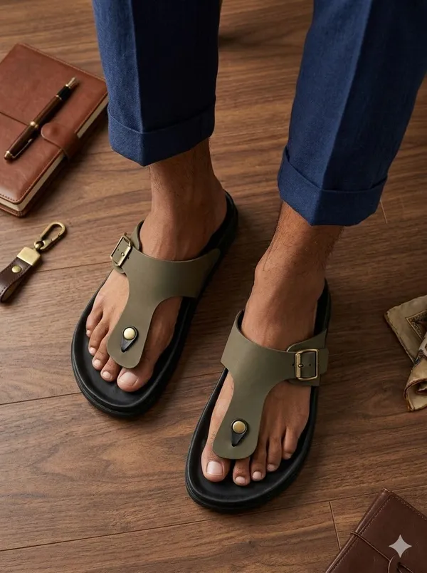 Green_Synthetic_Leather_Sandals_For_Men