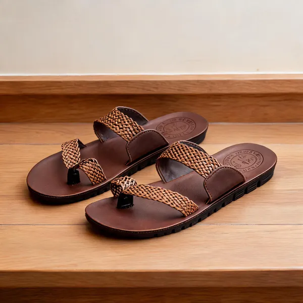Dark_Brown_Synthetic_Leather_Slippers_For_Men