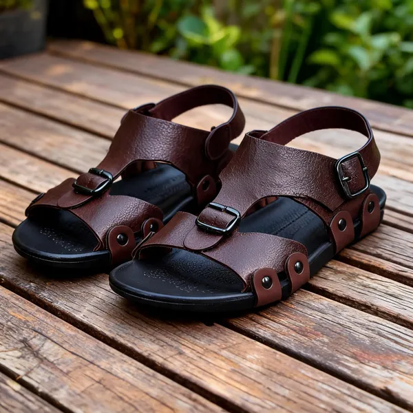 Brown_Synthetic_Leather_Sandals_For_Unisex