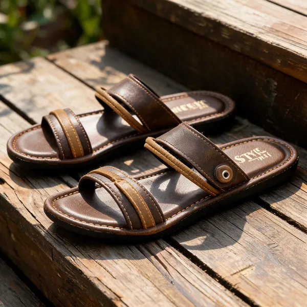Beige_Sysnthetic_Leather_Slippers_For_Unisex