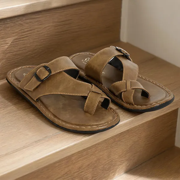 Tan_Sysnthetic_Leather_Slippers_For_Unisex