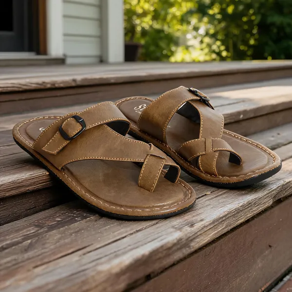 Tan_Sysnthetic_Leather_Slippers_For_Unisex