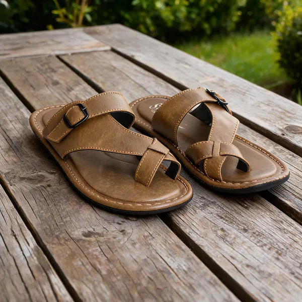 Tan_Sysnthetic_Leather_Slippers_For_Unisex