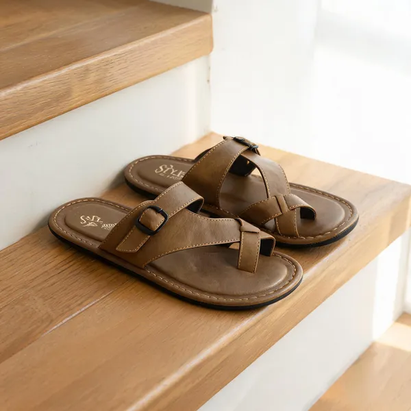 Tan_Sysnthetic_Leather_Slippers_For_Unisex