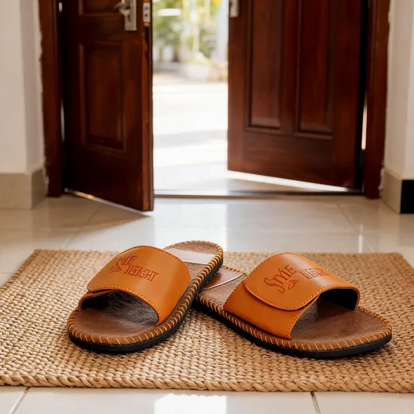 Tan_Synthetic_Leather_Slides_For_Unisex