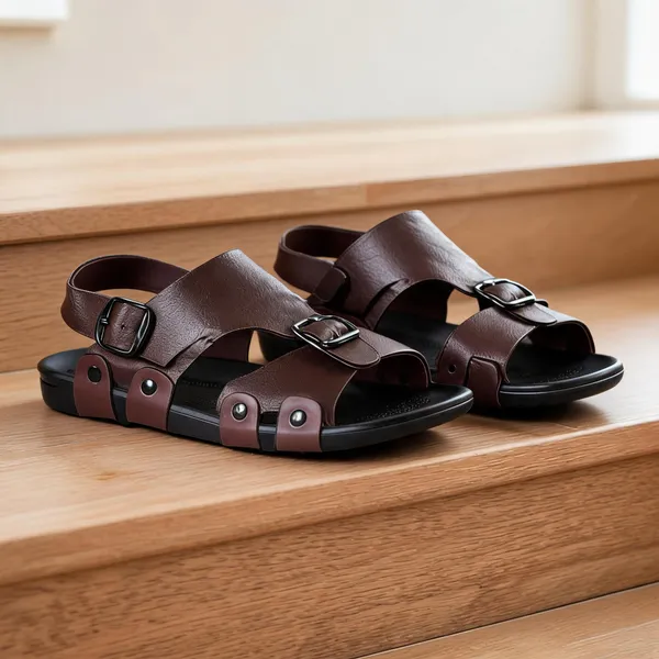 Brown_Synthetic_Leather_Sandals_For_Unisex