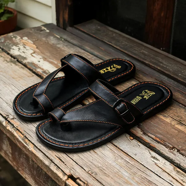 Black_Sysnthetic_Leather_Slippers_For_Unisex