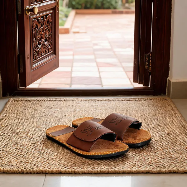 Brown_Synthetic_Leather_Slides_For_Unisex