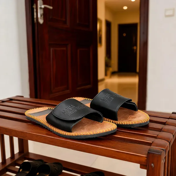 Black_Synthetic_Leather_Slides_For_Unisex