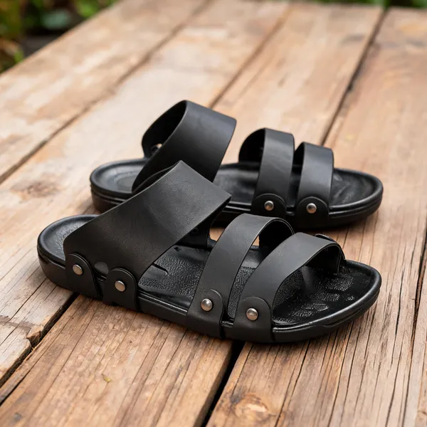 Black_Synthetic_Leather_Sandals_For_Men