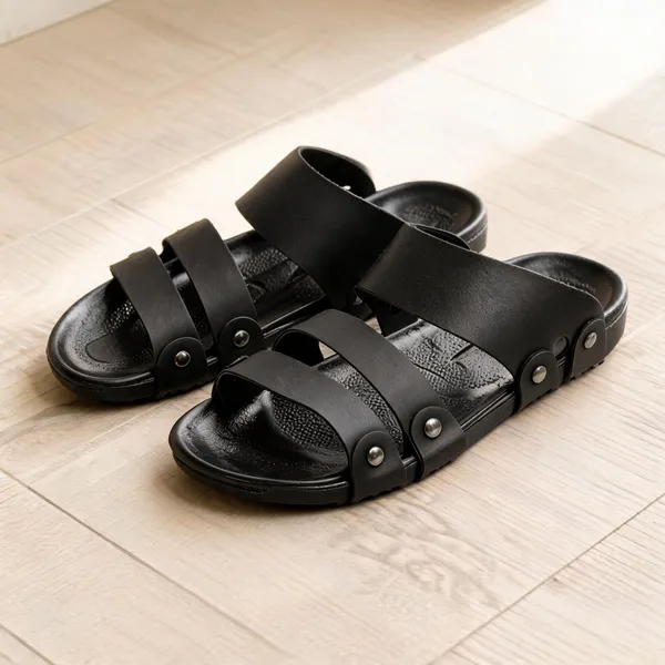 Black_Synthetic_Leather_Sandals_For_Men