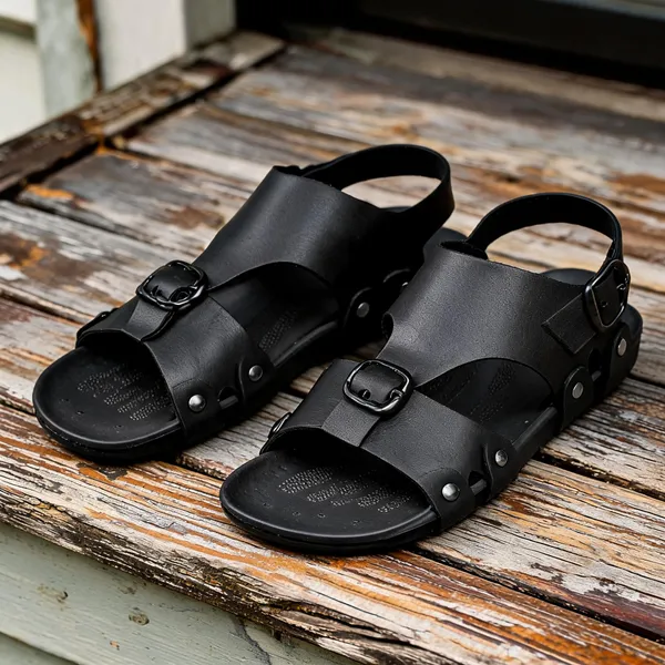 Black_Synthetic_Leather_Sandals_For_Men