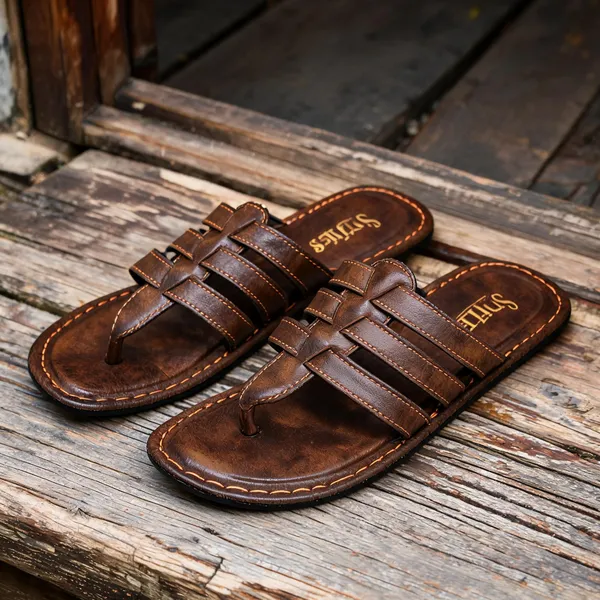 Dark_Brown_Synthetic_Leather_Sandals_For_Men