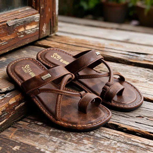 Beige_Synthetic_Leather_Sandals_For_Men