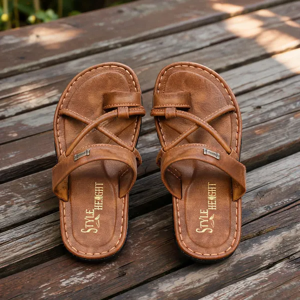 Tan_Sysnthetic_Leather_Sandals_For_Men
