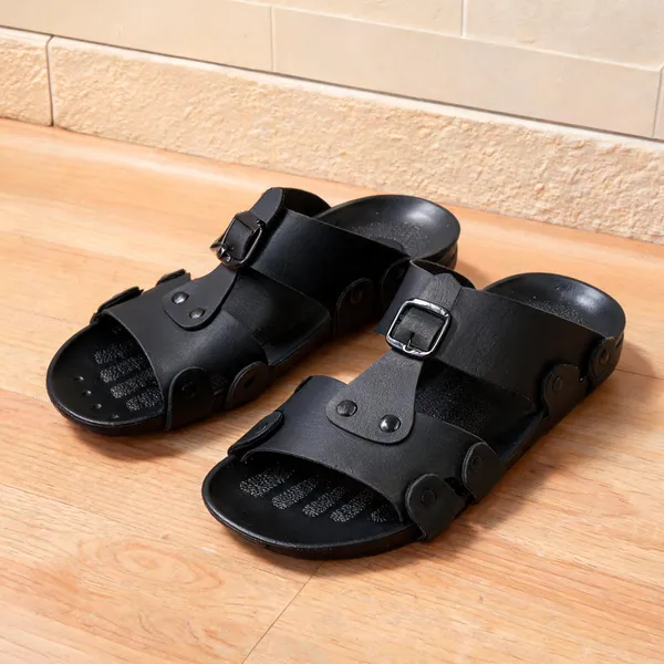 Black_Synthetic_Leather_Sandals_For_Men
