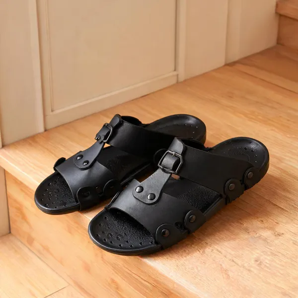 Black_Synthetic_Leather_Sandals_For_Men