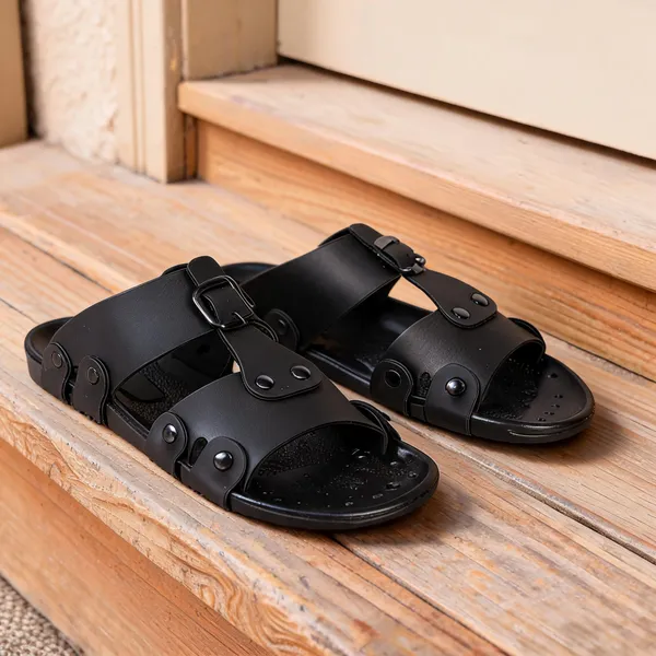 Black_Synthetic_Leather_Sandals_For_Men