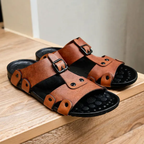 Tan_Synthetic_Leather_Sandals_For_Men