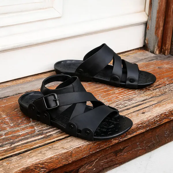 Black_Synthetic_Leather_Sandals_For_Men